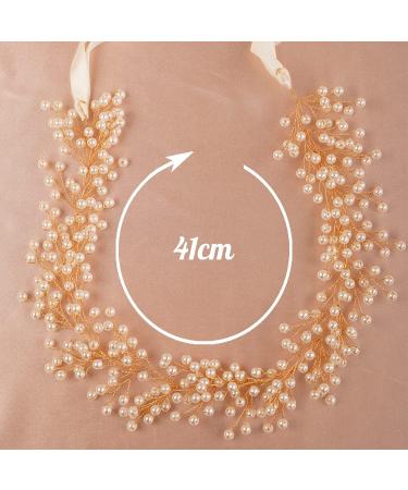 Deniferymakeup Pearl Bride Wedding Hair Vine Pearl Bridal Hair Accessories Wedding Headpiece for Women and Girls (Gold) - Buy Online on GoSupps.com