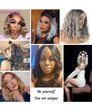 Diamond Queen Short Wavy Black Bob Wig - Shoulder Length Synthetic Lace Wig for Black Women (1B) - Buy Online on GoSupps.com