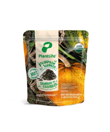 PlantLife Organic European Pumpkin Seeds Pepitas 2lbs  Gluten-Free, Unsalted, No Shell, Non-GMO, Certified USDA Organic & Vegan 2 Pound (Pack of 1)