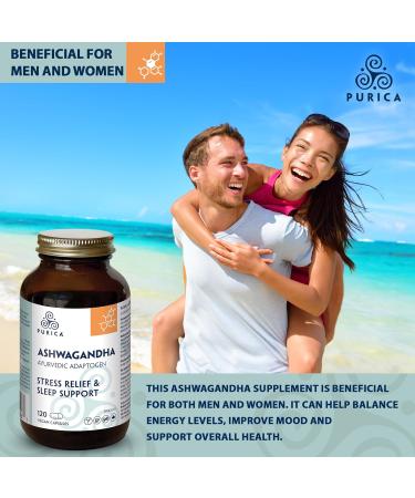 PURICA Ashwagandha with Sensoril - Natural and Organic Stress Relief Supplement Ideal for Men and Women 120 Vegan Capsules - Buy Online on GoSupps.com