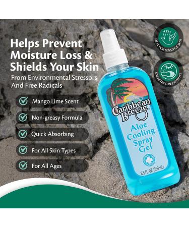 Caribbean Breeze Aloe Cooling Spray Gel | Sunburn Relief with Mango Lime & Tea Tree | Vitamin-Enriched 8.5 oz - Buy Online on GoSupps.com