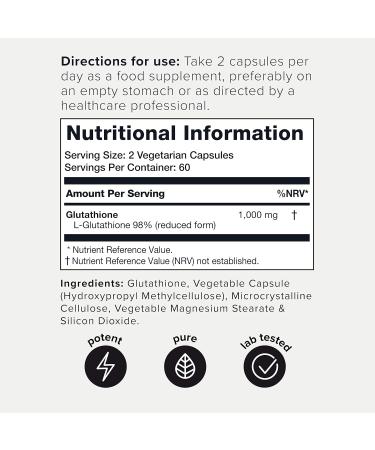 Ultra High Strength Glutathione Capsules | 1000mg Concentrated Formula | 98%+ Highly Purified | Non-GMO | 120 Capsules Reduced Glutathione Supplement - Buy Online on GoSupps.com