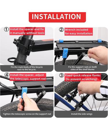 BABEIYXM Rear Bike Rack - Adjustable Aluminum Alloy Cargo Rack for 110-165lb Capacity | Bicycle Luggage Carrier with Reflector and Elastic Rope - Buy Online on GoSupps.com