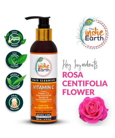 Vitamin C Face Cleanser - 15% Vitamin C Grape Fruit Peel Oil & Tea Tree - 200 ml for Bright & Clear Skin - Buy Online on GoSupps.com