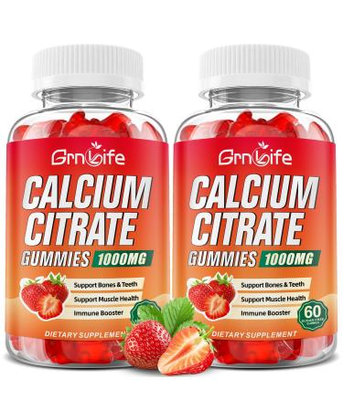 2 Pack Calcium Citrate Gummies Sugar Free Calcium Citrate 1000mg for Muscle Healthy Absorption Calcium Supplements for Adults & Kids Strawberry 120 Count 60 Count (Pack of 2)