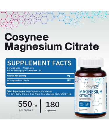 Magnesium Citrate Capsules - 180 Vegan Gluten Free Non-GMO Capsules - Buy Online on GoSupps.com