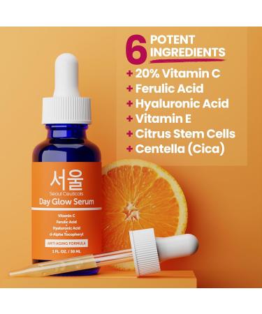 SeoulCeuticals Korean 20% Vitamin C Hyaluronic Acid Serum + CE Ferulic Acid Potent Anti Aging Anti Wrinkle K Beauty - 2 Oz - Buy Online on GoSupps.com