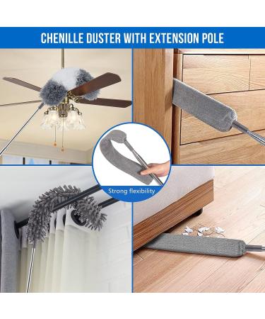 Retractable Microfiber Gap Dust Cleaner | Extendable 30''-100'' Pole | Bendable Feather Duster Kit for High Ceiling Fan, Furniture, Car - Reusable and Efficient - Buy Online on GoSupps.com
