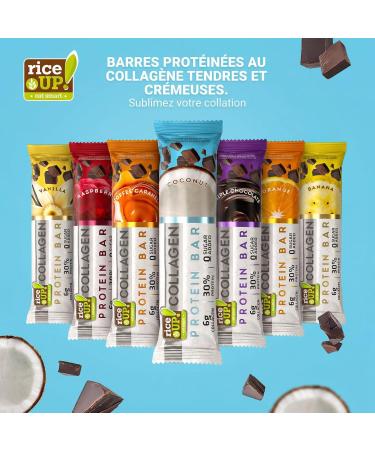RiceUP! Barre Prot in e Noix de Coco au Collag ne 30% Prot ines 6000 mg Collag ne Type I & III Sans Sucre Ajout Moins de 215 kcal Snack Prot in 12 x 42 g Noix de coco Medium - Buy Online on GoSupps.com