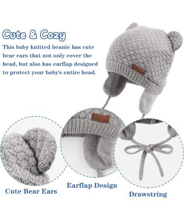 XIAOHAWANG Baby Earflap Beanie Hat - Soft Knit Boy Girl Infant Toddler Hats (Gray, 6-18 Months) - Buy Online on GoSupps.com