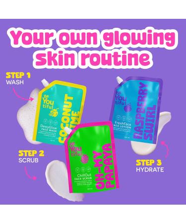 BeYoutiful 3 Step Teen Skin Care Kit Valentines Day Gifts for Teen Girls Face Wash Scrub Moisturizer Lotion Skincare Gift Set for Tweens Kids in Trendy Pouches Vegan - Buy Online on GoSupps.com