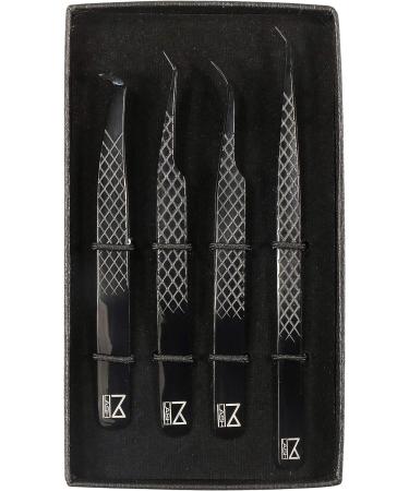 MLASH Set of 4 Diamond Grip NANO Fiber Tip Tweezers - Classic & Volume Eyelash Extensions - Japanese Steel (Black) - Buy Online on GoSupps.com