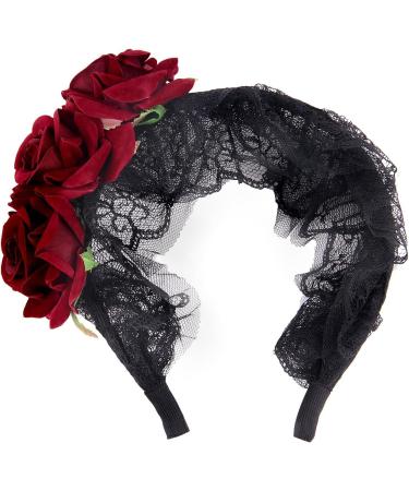 Day of The Dead Floral Headband with Long Veil Flower Crown Festival Headband (Style D) - Buy Online on GoSupps.com