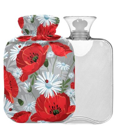 Naanle hot hot water bottle with cover flowers goose flower People's Mohnflowers Transparent hot water bottle 2l Large hot hot water bottle for menstrual cramps pain relief handfoots heat and cold therapy