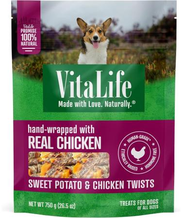 VitaLife All Natural Dog Treats - Chicken Tenders 750g Dark Green & VitaLife 750 g Sweet Potato & Chicken Twists All Natural Dog Treats - Buy Online on GoSupps.com