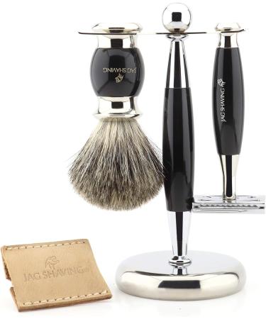 Jag Men's Shaving Set Double Edge Safety Razor Leather Case Brush Stand & Bowl | Premium International Shipping - Buy Online on GoSupps.com