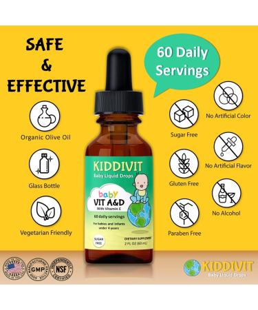 Kiddivit Baby Vitamin A&D Liquid Drops - 60 Daily Servings - 2 Fl Oz Glass Bottle with Dropper - Sugar Free, Gluten Free, Vegetarian Friendly - Buy Online on GoSupps.com