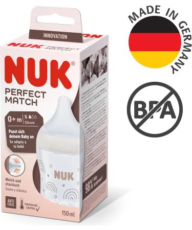 Nuk Perfect Match Baby Bottle Set 3+ Months Palate Friendly Temperature Control Anti-Colic Vent 260 ml BPA Free Silico - Buy Online on GoSupps.com