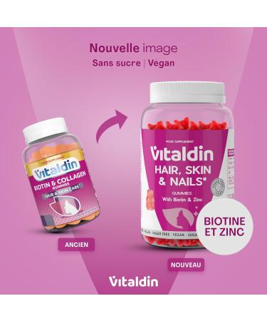 VITALDIN Gummies Cheveux Peau & Ongles 2500 g de Biotine Soin des Cheveux Avec Zinc et Vitamines C & E V ganes Sans Sucre Sans Gluten 60 Gummies 1 Mois Saveur Fraise - Buy Online on GoSupps.com