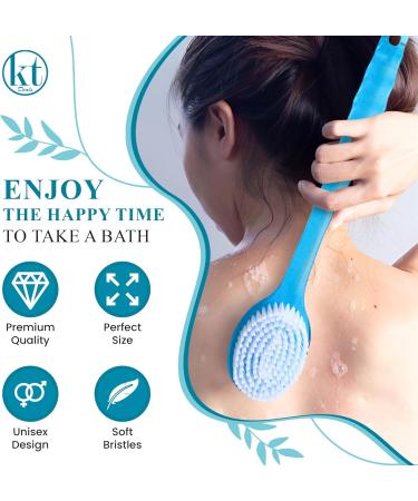 Bath Body Brush - Long Handle Exfoliating Back & Feet Scrubber | Blue | International Shipping - Buy Online on GoSupps.com