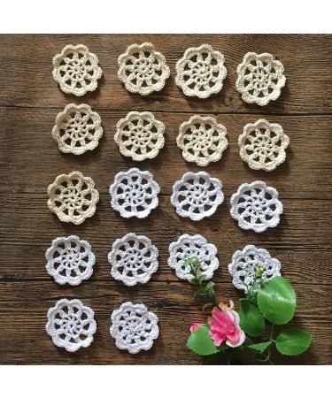 MINDPLUS 2 Inch Small Crocheted Lace Cotton Flowers Doilies Set of 18 in White and Beige - Buy Online on GoSupps.com