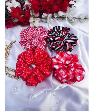 4 Satin Scrunchies Extra large Oversize Hair Scrunchies Frizz Prevention Silk Scrunchies for Girls & Stylish Hair Ties for Women Premium Hair Scrunchie for Styling (Lovexl1)