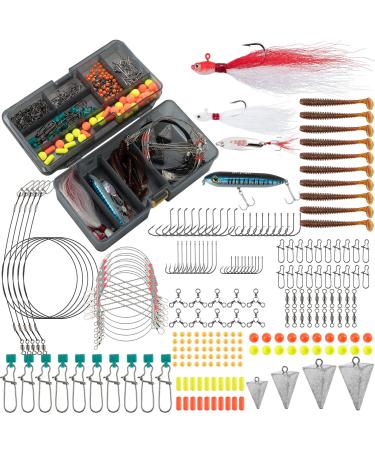 Dr.Fish Surf Fishing Tackle Kit Saltwater Fishing Tackle with Box, 269 Pieces Saltwater Lures Set Bucktail Jigs Pompano Rig Walking Bait Pier Surf Casting Sea Tackle Kits Lead Pyramid Sinkers