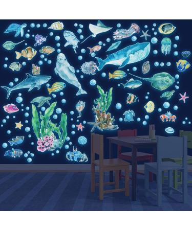 Glow in The Dark Ocean Fish Wall Stickers - Luminous Underwater Sea World Art for Kids Bedroom - Blue Ocean Theme Fluorescent Jellyfish Decor - Buy Online on GoSupps.com