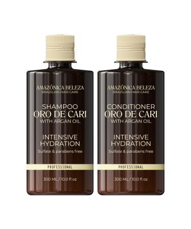 AMAZONICA BELEZA Oro de Cari Shampoo and Conditioner Intensive Hydration for Dry Hair with Argan Oil and Vitamin E Professional Line 10 Oz