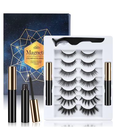 Uraqt false eyelashes 7 pairs magnetic eyelashes Magnetic eyelashes 3D artificial magnet eyelashes with 2 pieces of eyeliner and stainless steel tweezers waterproof reusable - Buy Online on GoSupps.com