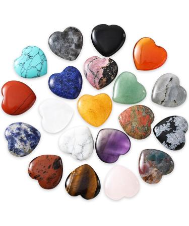 20 Piece Gemstone Heart Set | Crystals for Meditation Chakra Healing & Reiki - Amethyst Rose Quartz Moonstone | Gift Box & Velvet Bag Included - Buy Online on GoSupps.com