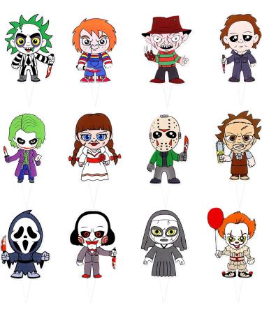 Ercadio 36 Pack Horror Classic Movie Cupcake Toppers Horror Movie Characters Cupcake Cupcake Picks for Halloween Horror Movie Theme Birthday Baby Shower Cake Decorations Supplies Pattern-2 - Buy Online on GoSupps.com