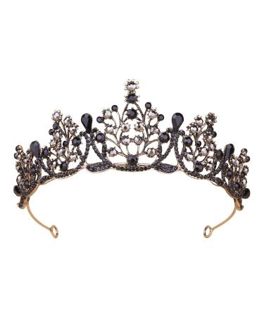 Vofler Crowns for Women  Black Tiaras w/Crystal - Baroque Witch Evil Queen Costume Headband for Bride Princess Flower Girl Birthday Halloween Cosplay Party Wedding Prom Quinceanera Pageant Homecoming
