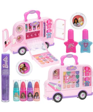Barbie Car Makeup Kit for Girls Real Washable Toy Makeup Set Barbie Gift Play Makeup and Pretend Play Toys Ages 6 7 8 9 10 11 12