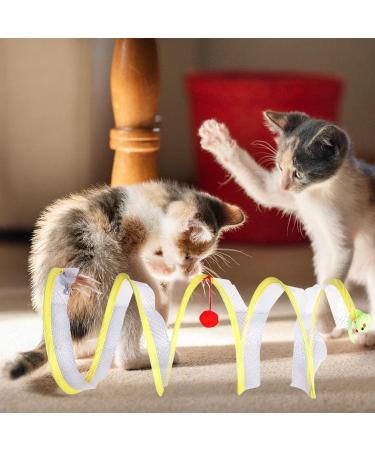 2pcs Cat Coil Toy Set - Foldable 65cm Kitten Play Tunnel with Plush Ball & Feather Stick - Multicolor Spiral Cat Toy Tunnel - Buy Online on GoSupps.com