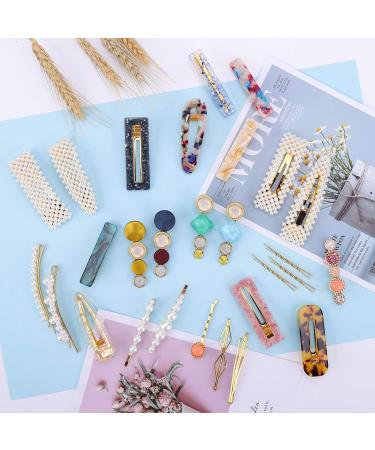 Rhinestone Pearl Hair Clips 28 Pack - Girls' Acrylic Resin Barrettes, Glitter Snap Hair Accessories - Buy Online on GoSupps.com