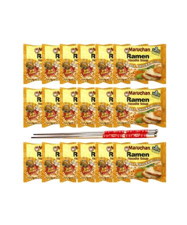 Ja Cor Instant Ramen Noodles Soup Roast Chicken Flavor Bulk Noodle Pack 3 oz Package Bundle with (1) Set of Reusable Stainless Steel Chopsticks (18 Individual Packs)