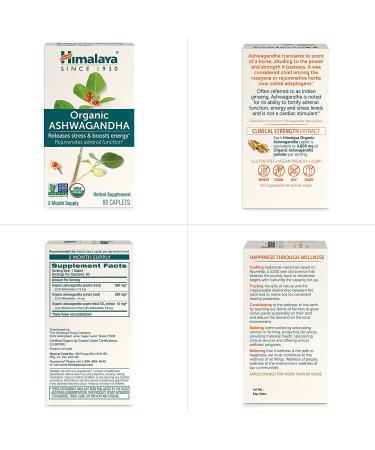 Himalaya Organic Ashwagandha Stress Relief Supplement - 2 Month Supply | USDA Certified Organic, Non-GMO, Gluten-Free | 100% Ashwagandha Powder & Extract - 670mg, 60 Caplets - Buy Online on GoSupps.com