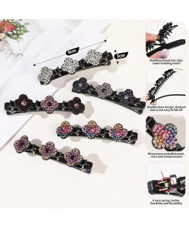Buy 5-Piece Crystal Flower Hair Clip Set | Rhinestone Dual Layer Duck Beak Clips for Women & Girls - Perfect for Braided Hairstyles - Buy Online on GoSupps.com
