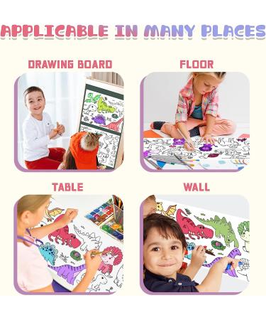 2Pcs Children's Drawing Roll - DIY Painting Paper Roll for Kids - Dinosaur & Animal Coloring Stickers - 118X14.9 Inch - Buy Online on GoSupps.com