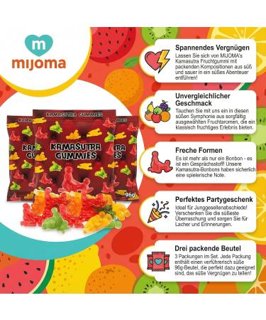  MIJOMA MIJOMA Kamasutra Fruit Gum - Kamasutra's exciting positions meet fruity taste 3 tempting 96g sachets ideal for colourful parties bachelor parties - Buy Online on GoSupps.com