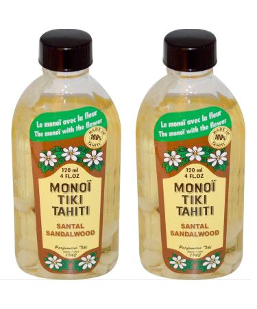 Sandalwood Coconut Oil (Pack of 2) Scented With Fresh Handpicked Tiare Flowers 100% Made in Tahiti 4 fl. oz.