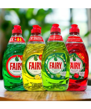 Krishna Stores Limited Fairy Washing Up Liquid 4 x 320 ml - Apple & Rhubarb Pomegranat Grapefruit Original Lemon (4 pack bundle)