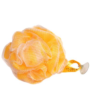 Hydrea London Shower Pouf Bath Loofah Mesh Sponge Exfoliating Bath Scrunchie Large Shower Puff Scrub Body Cleansing Shower Puff for Men & Women - Yellow Yellow 1 Count (Pack of 1)