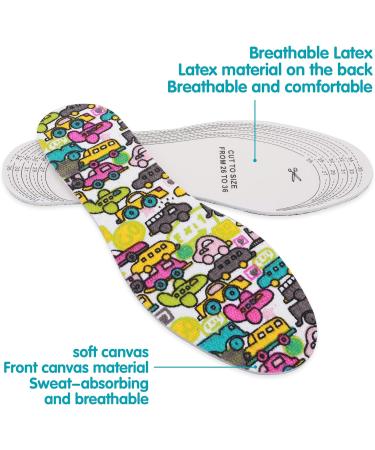 3 Pairs Kids Memory Sponge Insoles with Heel Grips | Soft & Breathable Child Size Inserts for Shoes | Cut-to-Fit for Children & Toddlers | Love Strawberry Cartoon Car Design - Buy Online on GoSupps.com