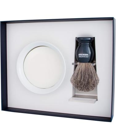 Plisson 4-Part Shaving Set | Pearl-Gray Brush Haster Bowl & Soap | Premium Wet Shaving | Made in France - Buy Online on GoSupps.com