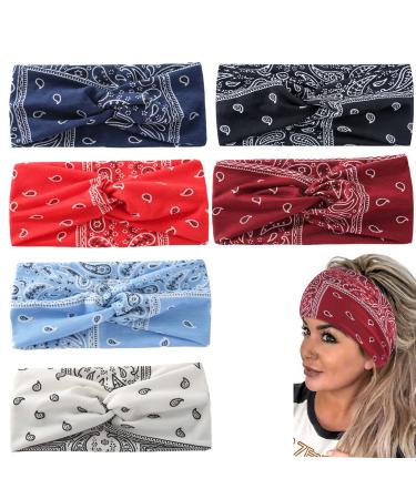 Metyond Stretchy Headbands for Women Cloth Yoga and Wide Headbands with Non Slip Grip and Soft Material Perfect Twist Headband for All Activities and Hair Types.Set of 6 Soft Headbands for Women 6 pcs flower cashew Stret...
