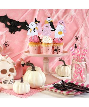 Whaline 48Pcs Halloween Ghost Cupcake Toppers with Paper Sticks and Glue Points 8 Design Cute Pink Black Ghost Cupcake Picks Halloween Cake Toppers for Halloween Birthday Party Cake Decorations - Buy Online on GoSupps.com