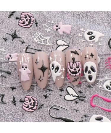 JMEOWIO 3D Embossed Halloween Nail Art Stickers Decals Self-Adhesive 5D Cute Star Ghost Pumpkin Nail Supplies Nail Art Design Decoration Accessories 4 Sheets - Buy Online on GoSupps.com