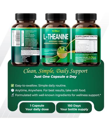 GriMed L-Theanine 11 900mg- X10 Power with Apigenin GABA Ashwagandha Rhodiola - Relaxation & Restoration Focus and Memory (150 Count (Pack of 1)) - Buy Online on GoSupps.com